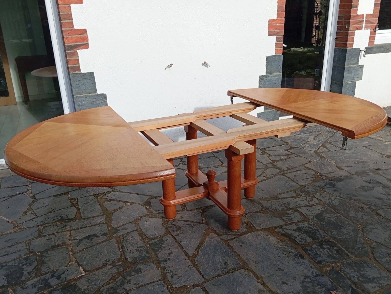 Large oak table by Guillerme & Chambron