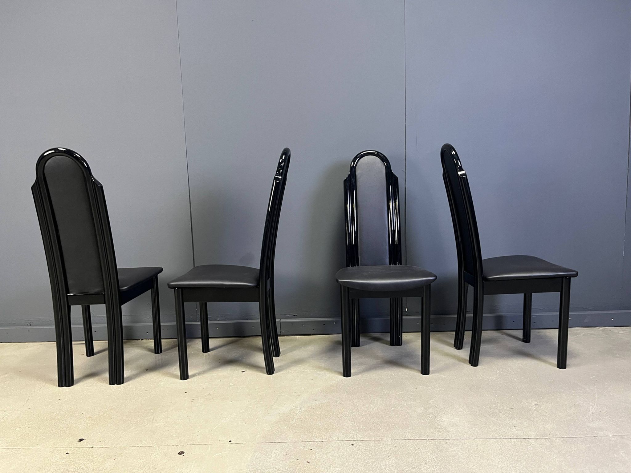 Postmodern lacquered wood Italian dining chairs, 1980s