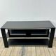 Tv hi-fi unit in black melamine and brushed aluminium, vintage 80s.