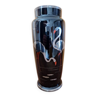 Michel Herman known as HEM - Truncated conical vase in black glass Art Deco