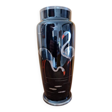 Michel Herman known as HEM - Truncated conical vase in black glass Art Deco