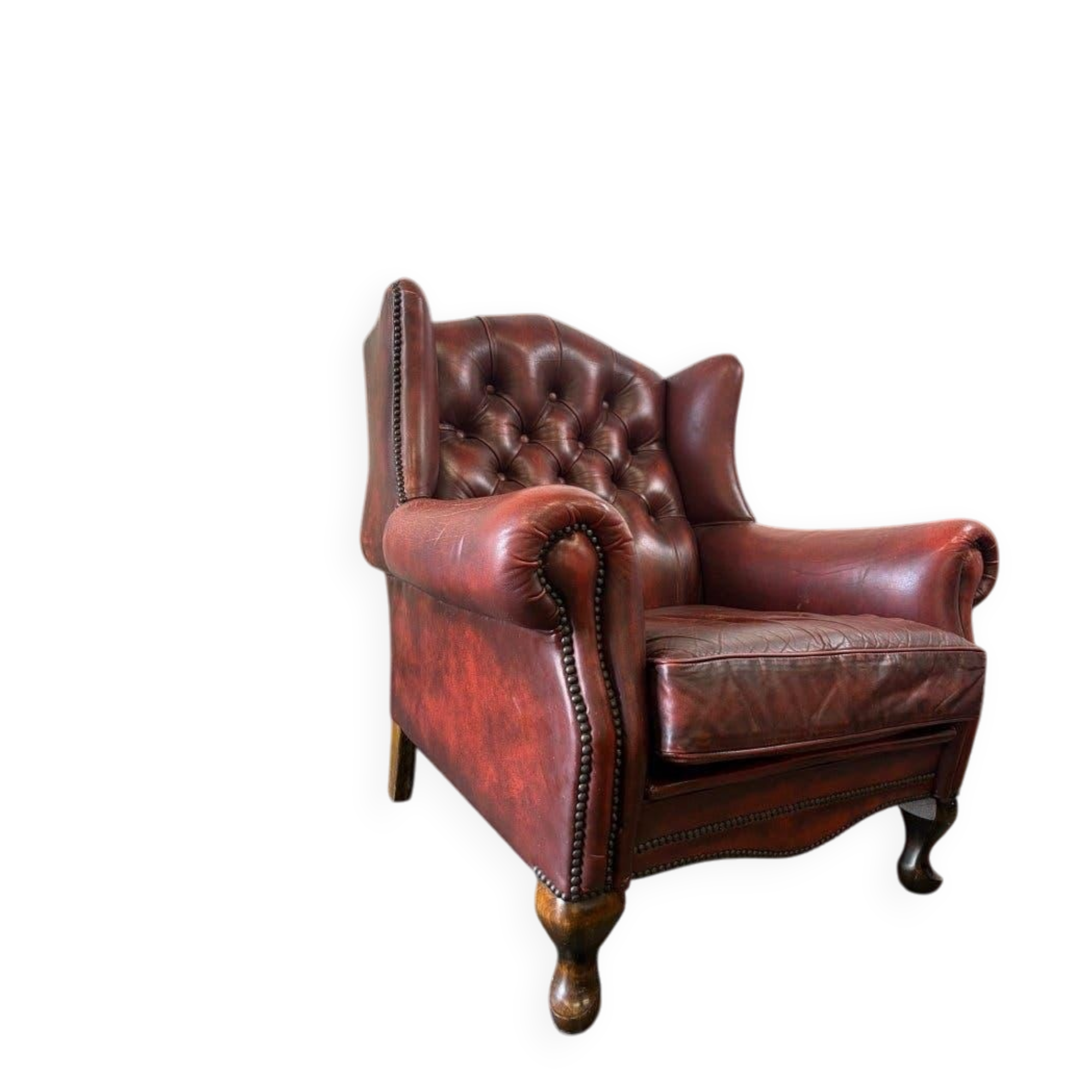 Vintage Chesterfield armchair in Oxford Blood leather / single seat