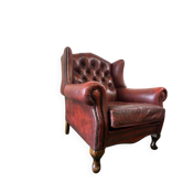Fauteuil Chesterfield vintage en cuir Oxford Blood / une place