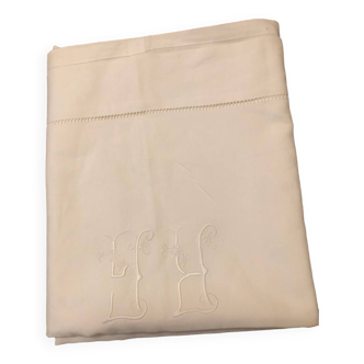 Drap ancien monogrammé blanc