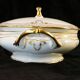 Soupière ronde en porcelaine de Limoges Giraud doré peint a la main