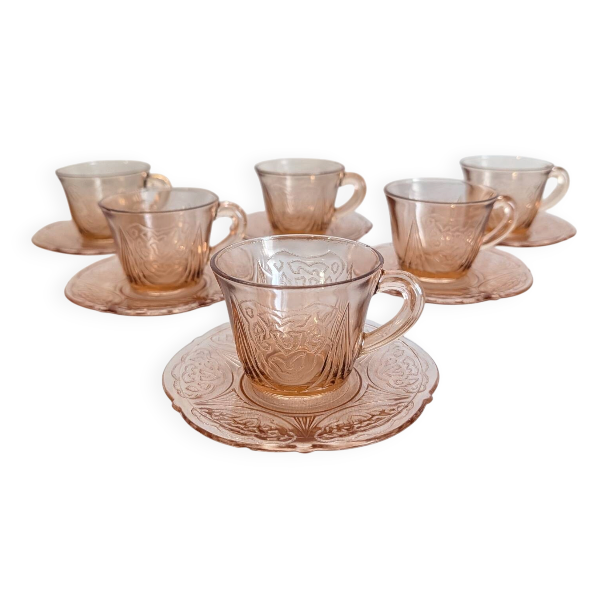 Art Deco pink glass coffee service from the 1930s.