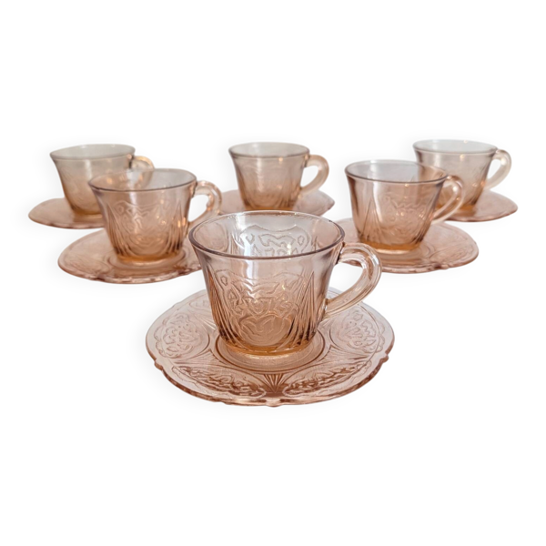 Service à café en verre rose Art déco années 1930