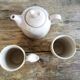 Tea service teapot cups porcelain beige bird décor