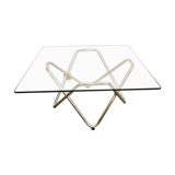 Glass and chrome square coffee table