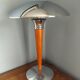 Mushroom lamp/ocean liner in chromed metal and vintage wood