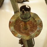 8-branch wrought iron chandelier with gray-green patina and antique gilding