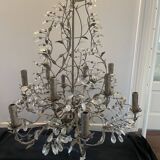 12-bulb metal chandelier with tassels