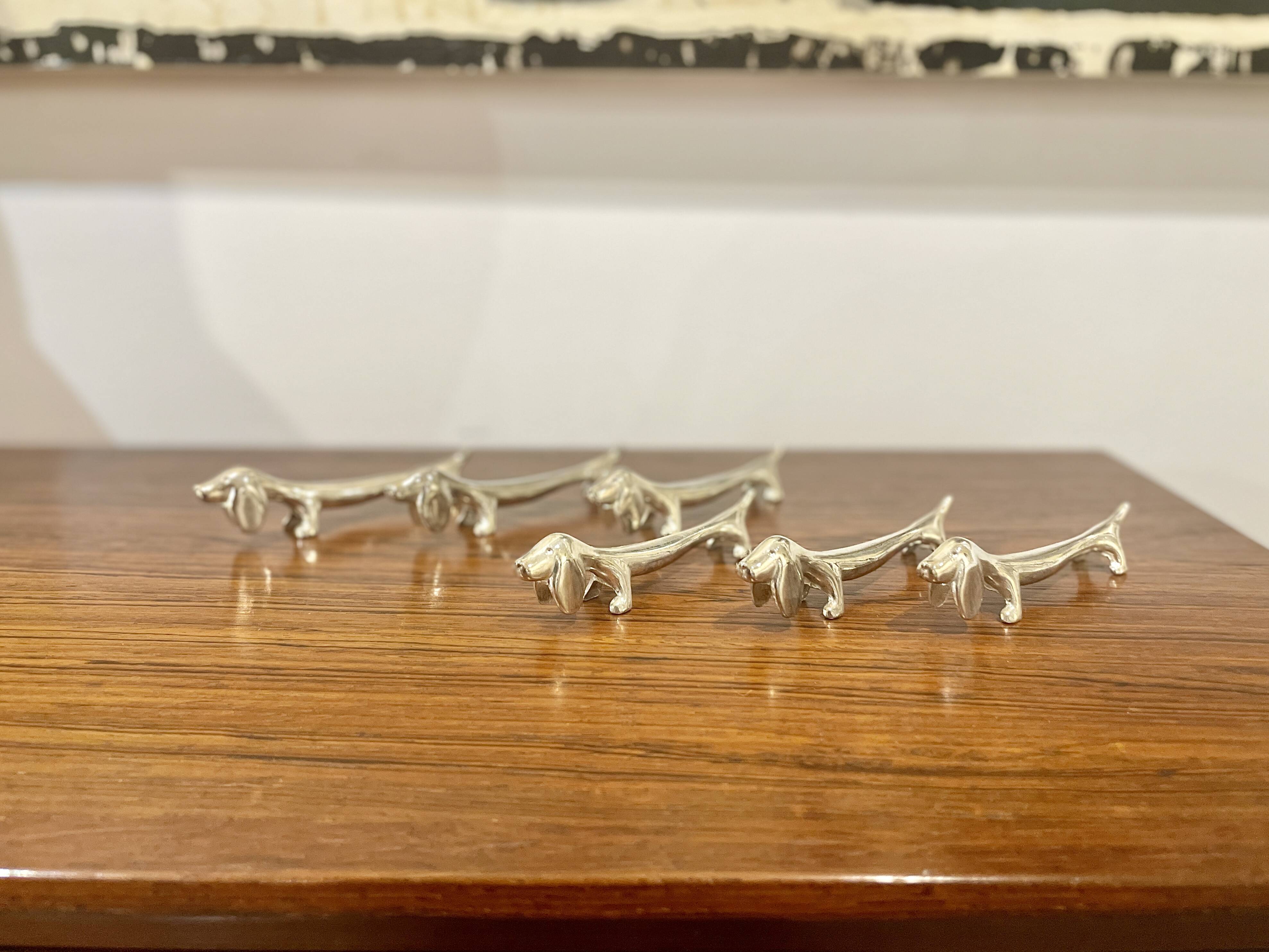 6 silver-plated dachshund knife rests