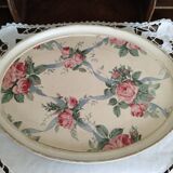 Oval resin tray with rose and ribbon pattern
