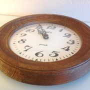 Old round wooden clock, vintage 70