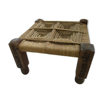 Ottoman stool wood and rope vintage 1970