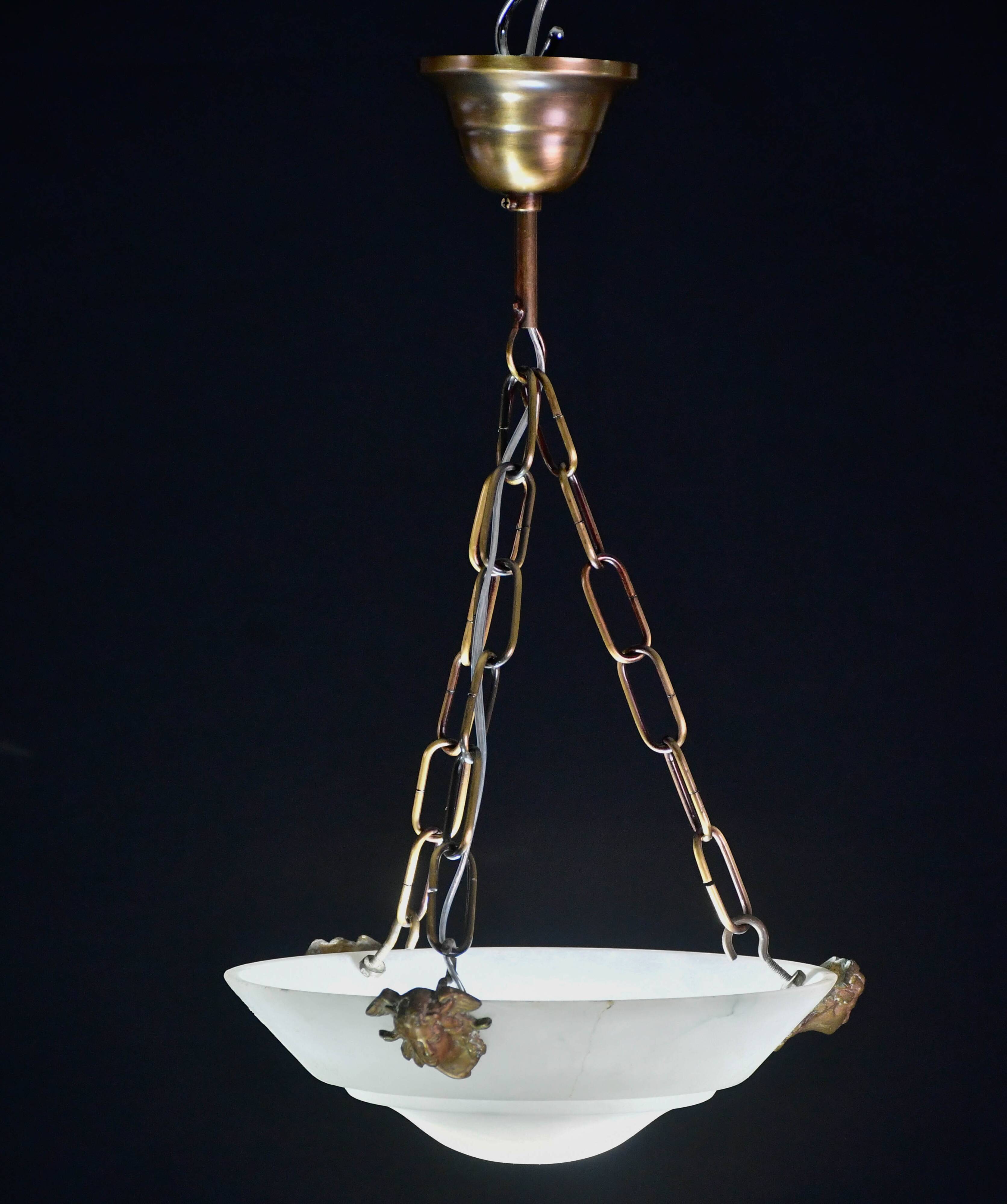 Charming white Art Deco alabaster pendant, 1940s