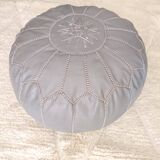 Moroccan pouf in gray leather
