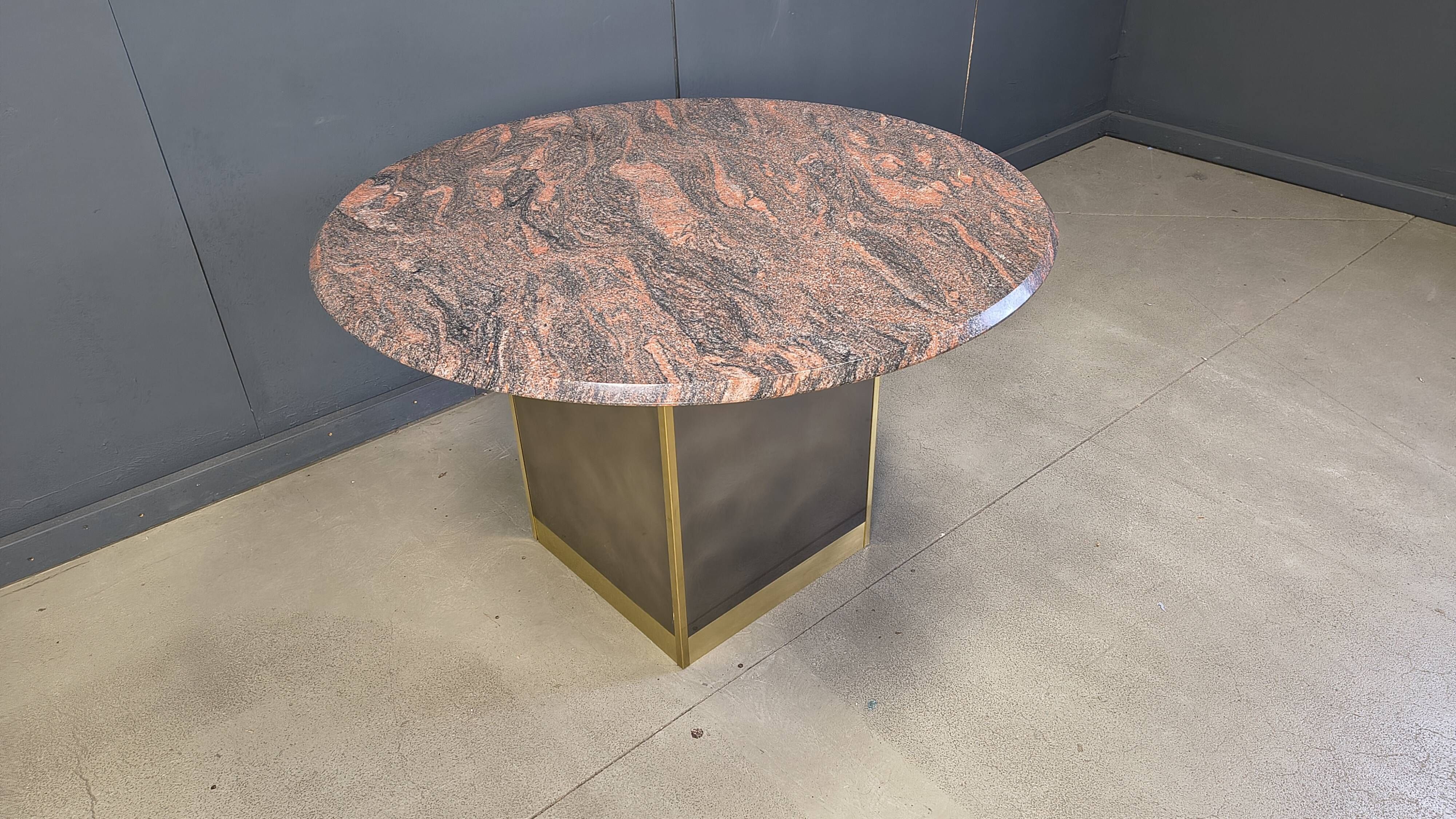 Vintage round granite and brass center table by Belgochrom , 1970s
