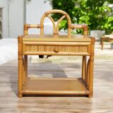 Vintage rattan bedside table with drawer