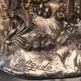 Desk lamp in marble and metal plated silver cigne decorated signed by agudo,