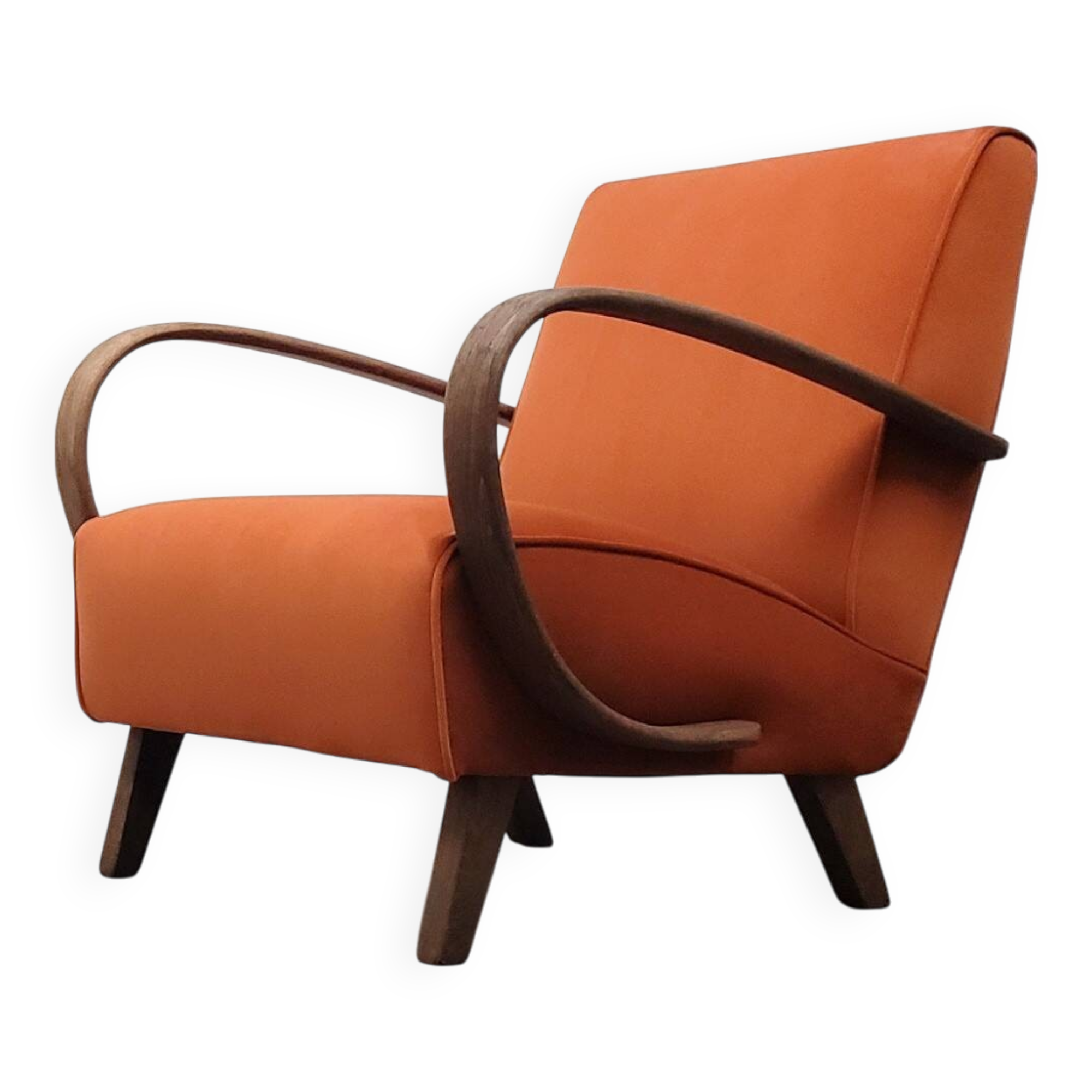 1930 Jindrich Halabala Bentwood Armchair in Rusty Orange Velvet