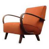 Fauteuil Jindrich Halabala Bentwood 1930 en velours orange rouillé