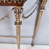 Vintage walnut console with a portuguese pink marble top and brass frame, italy