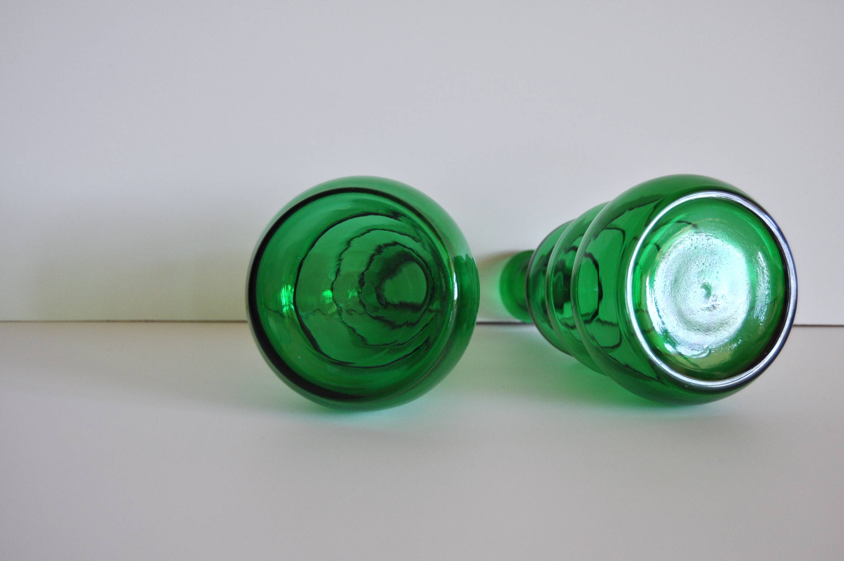 Edvin Ollers Green Glass Vases, Limmareds Glasbruk, Sweden, 1940s
