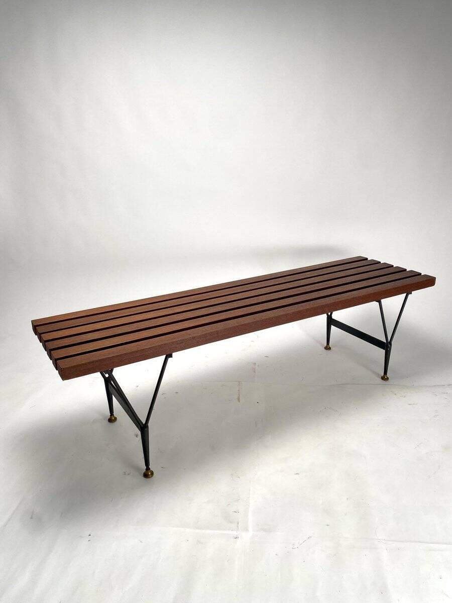 Mid-Century Bench in Iron and Brass, 1950s
