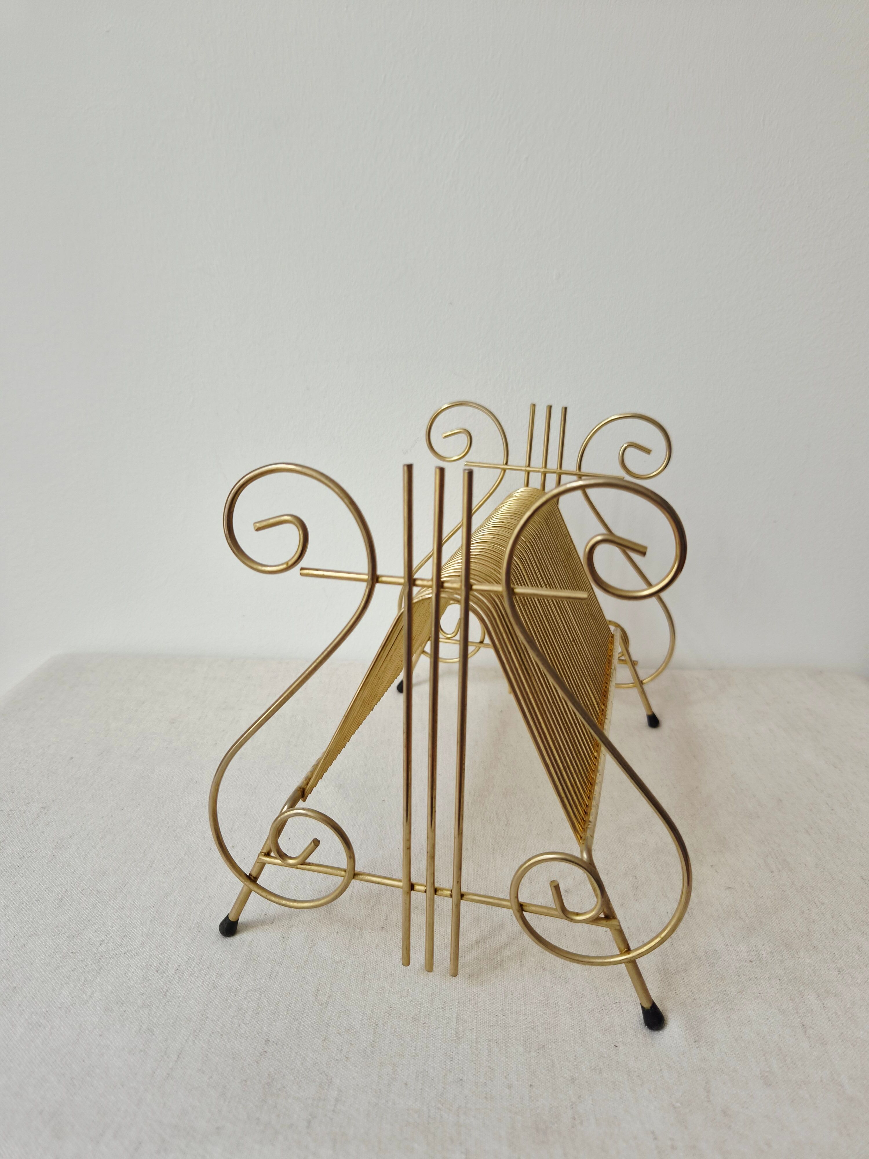 Vintage gold metal vinyl record rack '60s/'70s
