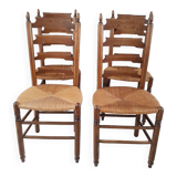 Set of 4 old Picardie straw chairs