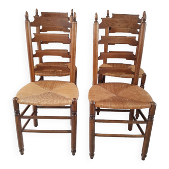 Set of 4 old Picardie straw chairs