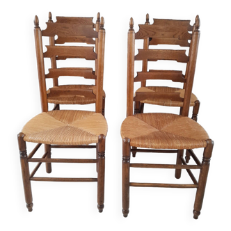 Lot 4 chaises Picardie ancienne en paille