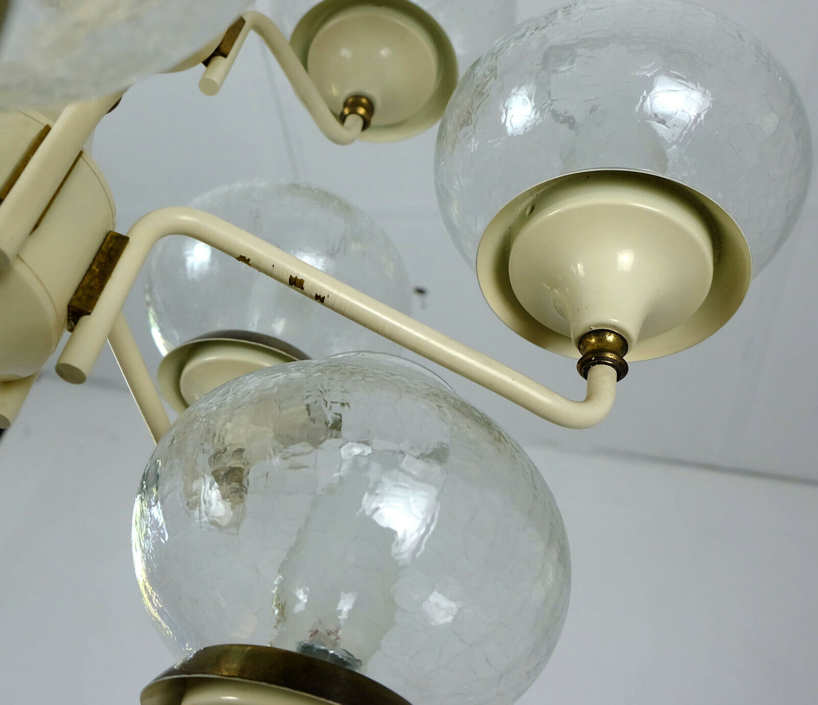 1960s mid century chandelier brass 12 crackle glass shades