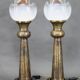 1940s Pair of Italian Restored Brass Table Lamps with Glass Shades
