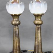 1940s Pair of Italian Restored Brass Table Lamps with Glass Shades