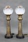 1940s Pair of Italian Restored Brass Table Lamps with Glass Shades