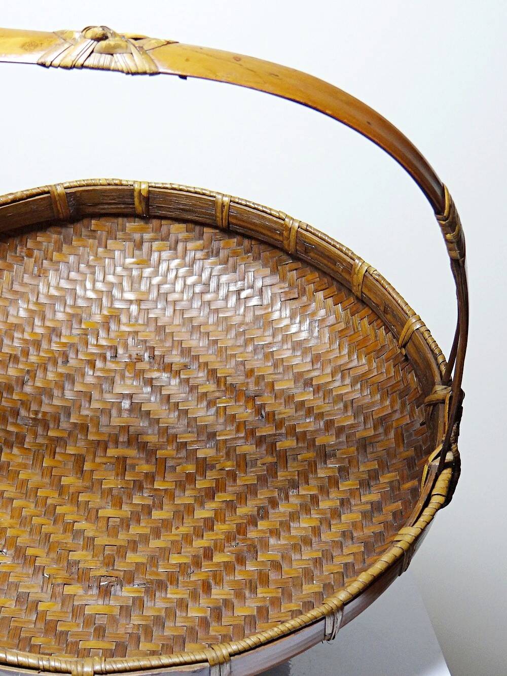 Large Vintage Asian Bamboo Offering Basket 1920–1950