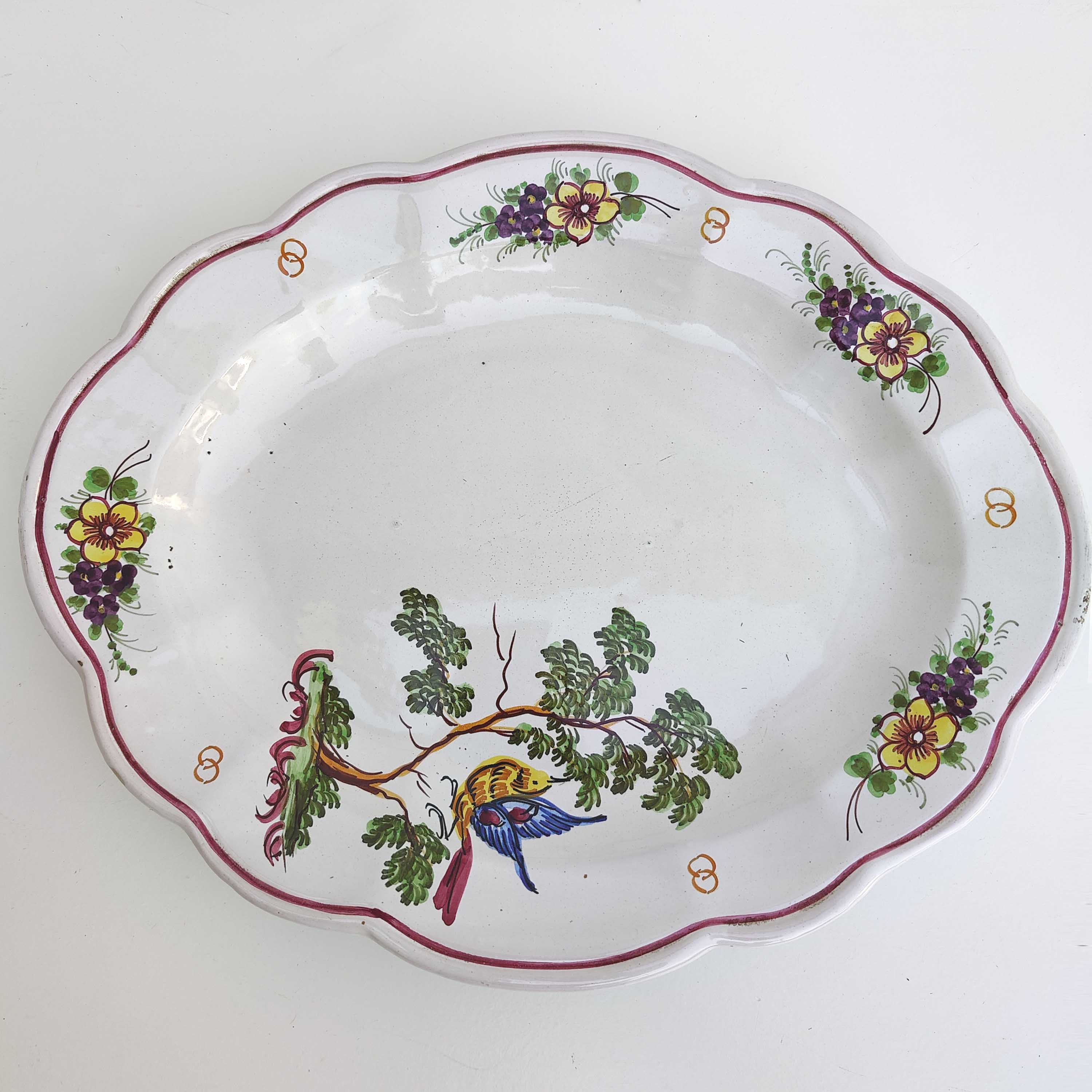 Italian porcelain soup tureen with bird and flower decor