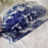 English porcelain flower pot or planter, blue Victorian landscape