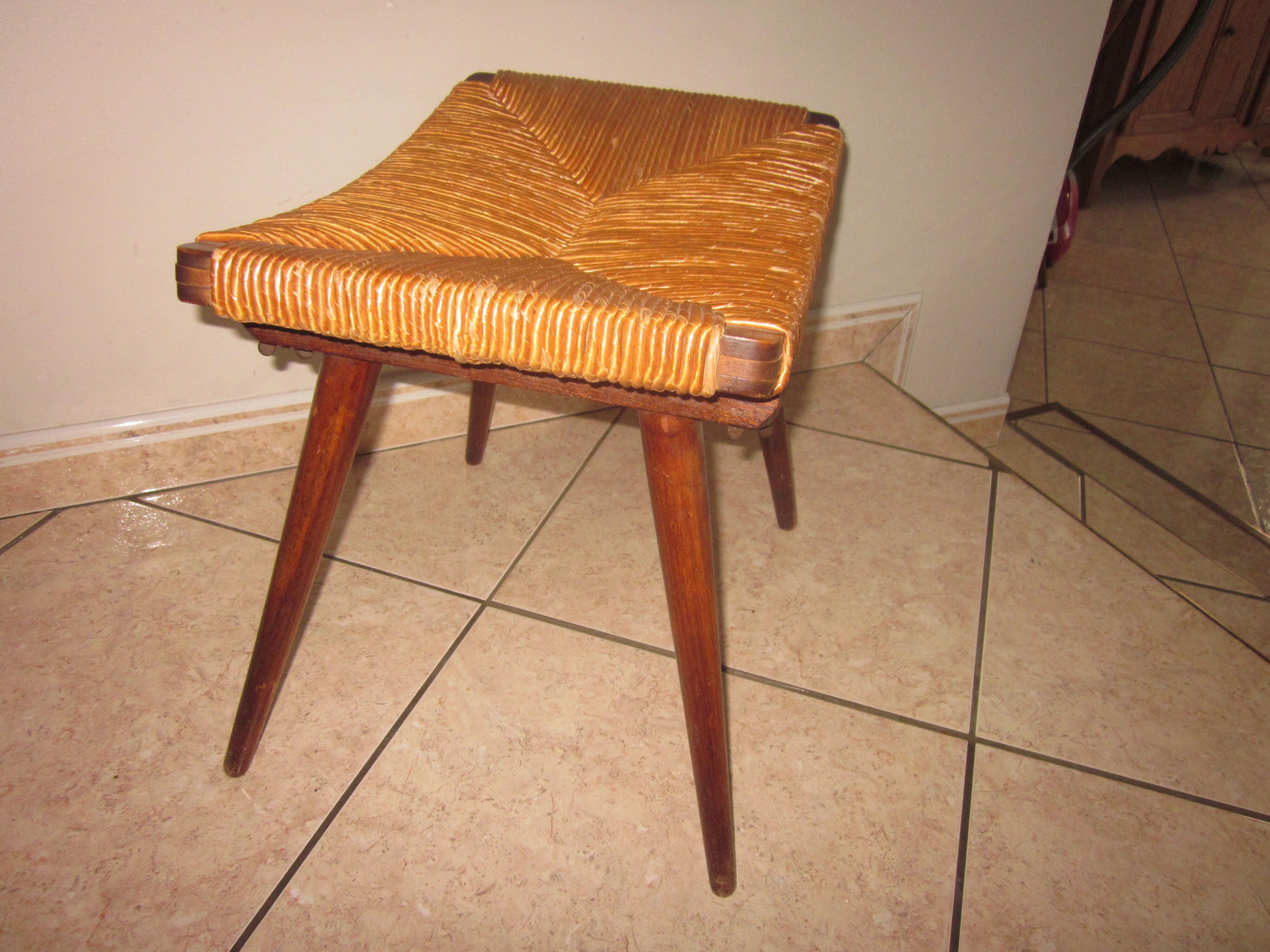 Tabouret vintage paille 1960
