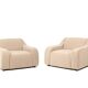 A pair of large and comfortable beige fabric armchairs. Contemporary.