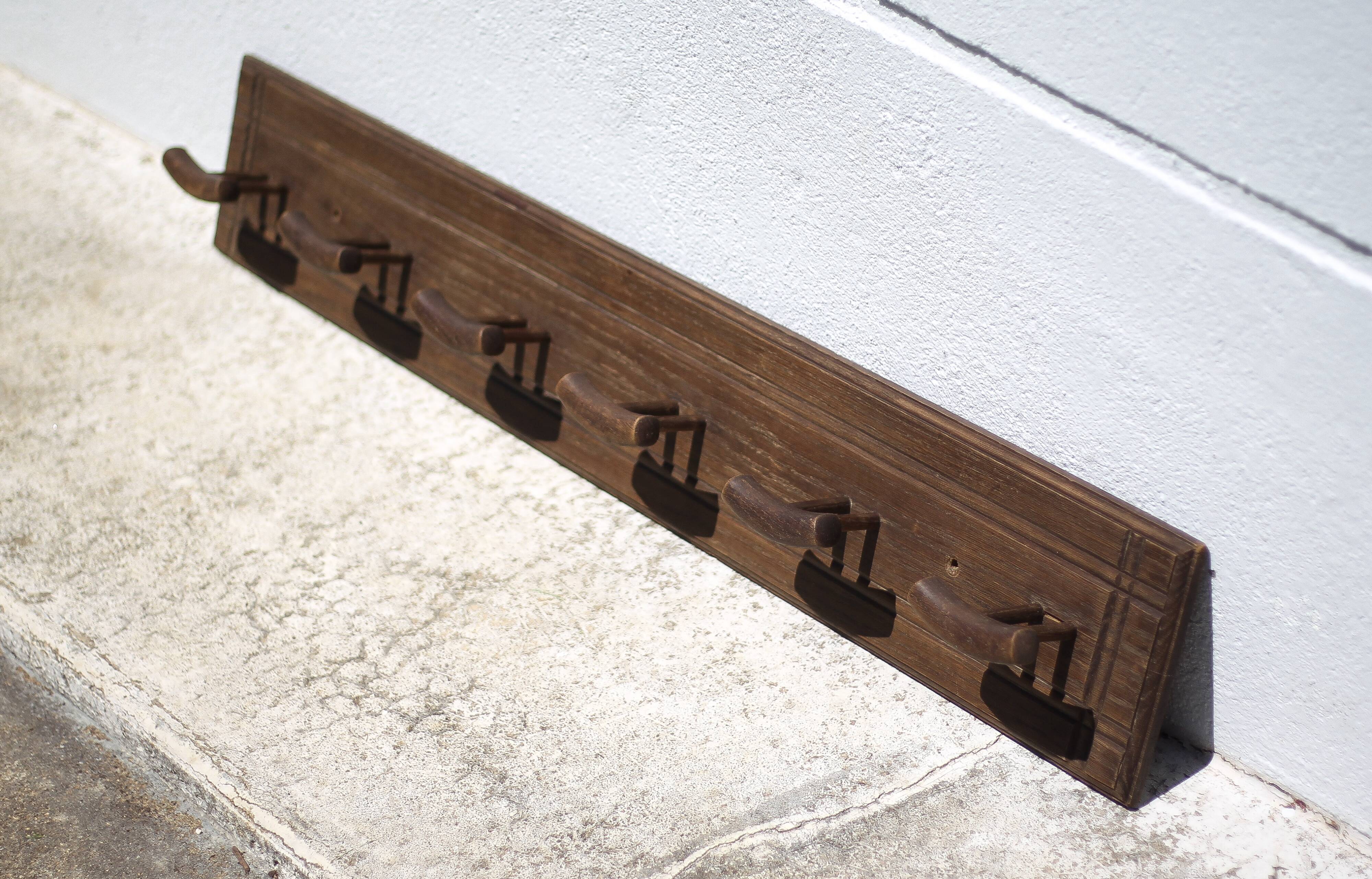 Wall-mounted wooden coat rack, vintage wall-mounted coat rack, curved wood