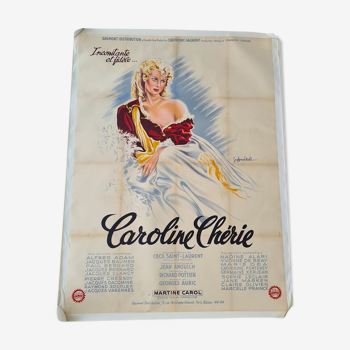 Ancienne affiche de cinéma entoilée 120x160 de "caroline chérie "