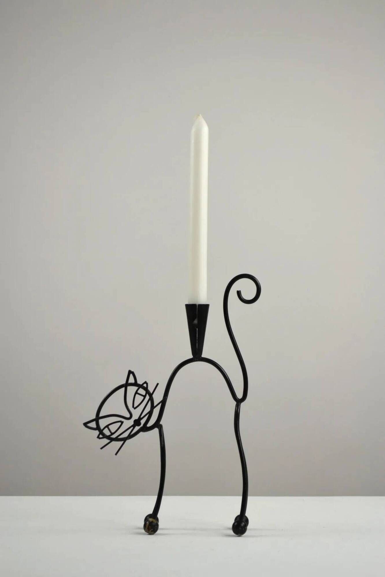 Black Painted Metal Cat Candle Holder by Gunnar Ander for Ystad-Metall, Sweden, 1950s–60s