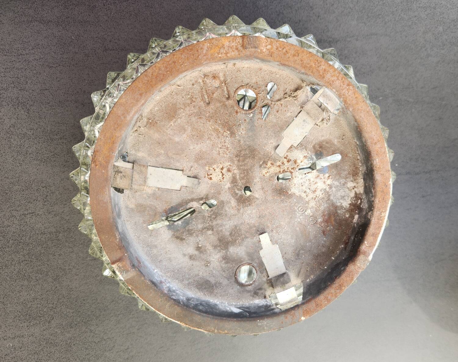 Vintage glass ceiling light with diamond-shaped cutouts