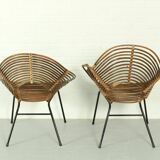 Set of 2 Vintage Rattan Lounge Chairs H. Broekhuizen for Rohé Noordwolde, The Netherlands 1960