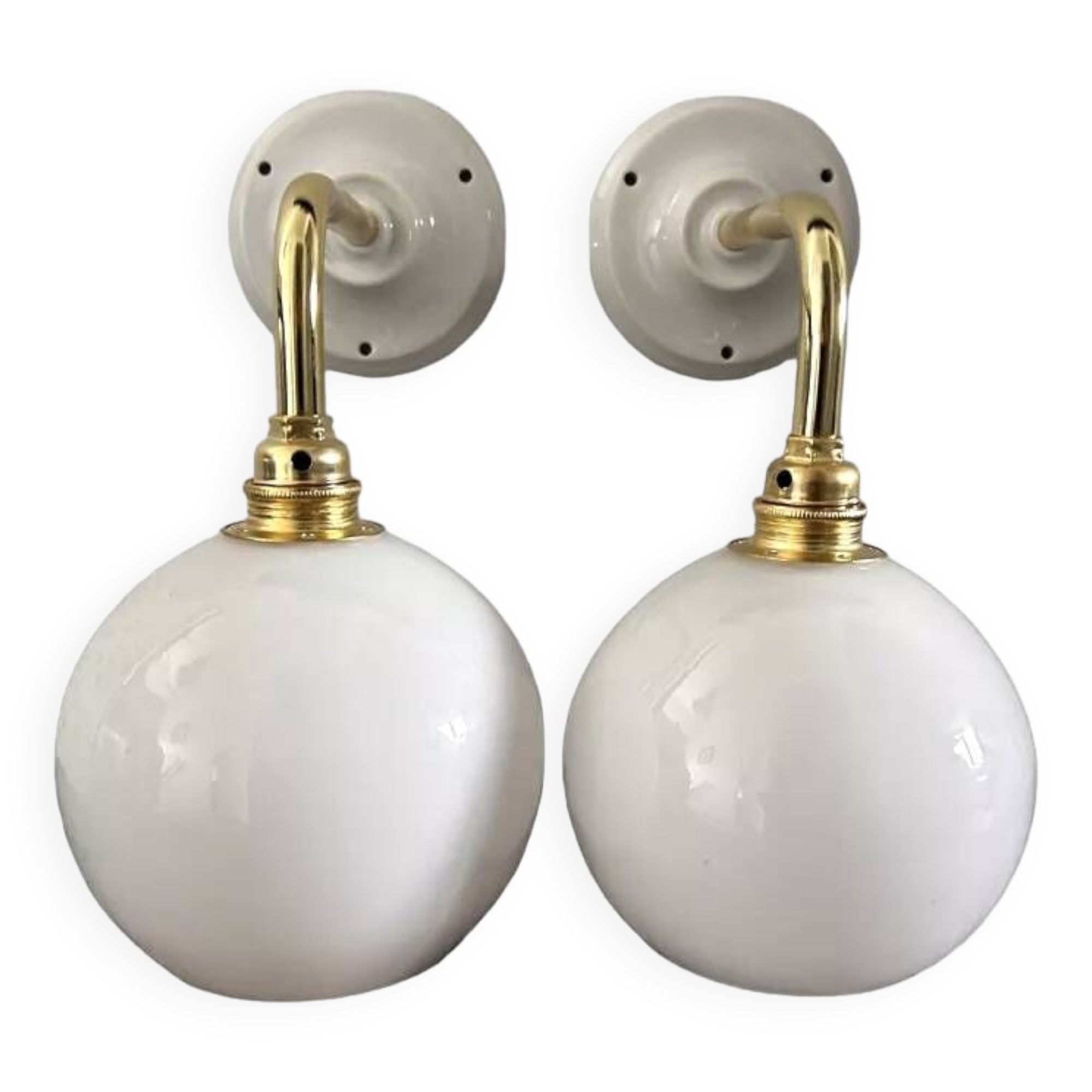 Pair of vintage white opaline wall lights