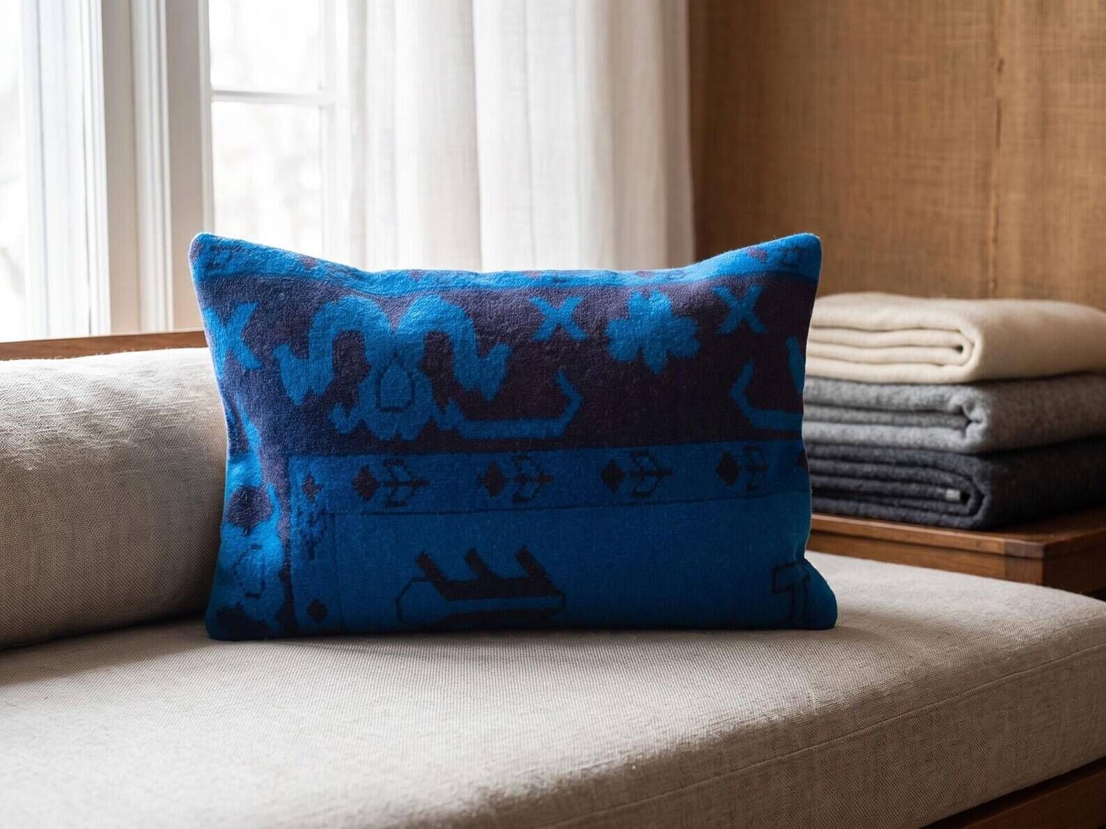 Vintage Turkish Wool Dragon Pillow, Kilim Lumbar Cushion Cover